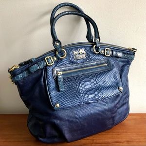 Coach Madison Lindsay Satchel Croc Embossed Bag - Deep Teal + Gold